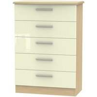 Product photograph of Knightsbridge Cream Gloss And Light Oak 5 Drawer Chest from Choice Furniture Superstore