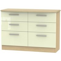 Product photograph of Knightsbridge Cream Gloss And Light Oak 6 Drawer Midi Chest from Choice Furniture Superstore