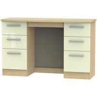 Product photograph of Knightsbridge Cream Gloss And Light Oak 6 Drawer Double Dressing Table from Choice Furniture Superstore