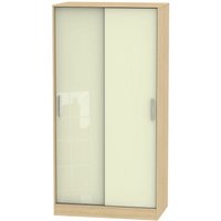 Product photograph of Knightsbridge Cream Gloss And Light Oak 2 Door Sliding Wardrobe from Choice Furniture Superstore