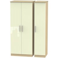 Product photograph of Knightsbridge Cream Gloss And Light Oak 3 Door Triple Wardrobe from Choice Furniture Superstore