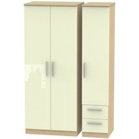 Product photograph of Knightsbridge Cream Gloss And Light Oak 3 Door Triple Wardrobe - Rhf 2 Drawers from Choice Furniture Superstore
