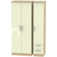 Product photograph of Knightsbridge Cream Gloss And Light Oak 3 Door Tall Triple Wardrobe - Rhf 2 Drawers from Choice Furniture Superstore