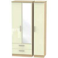 Product photograph of Knightsbridge Cream Gloss And Light Oak 3 Door Tall Combi Wardrobe - 1 Mirror And Lhf 2 Drawers from Choice Furniture Superstore