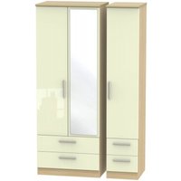 Product photograph of Knightsbridge Cream Gloss And Light Oak 3 Door Tall Combi Wardrobe - 1 Mirror from Choice Furniture Superstore