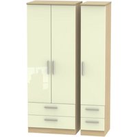 Product photograph of Knightsbridge Cream Gloss And Light Oak 3 Door Tall Triple Wardrobe - 4 Drawers from Choice Furniture Superstore