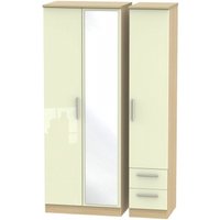 Product photograph of Knightsbridge Cream Gloss And Light Oak 3 Door Tall Combi Wardrobe - 1 Mirror And Rhf 2 Drawers from Choice Furniture Superstore