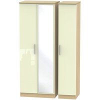 Product photograph of Knightsbridge Cream Gloss And Light Oak 3 Door Tall Triple Wardrobe - 1 Mirror from Choice Furniture Superstore