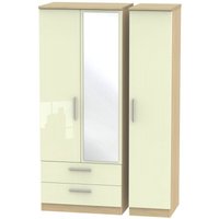 Product photograph of Knightsbridge Cream Gloss And Light Oak 3 Door Combi Wardrobe - 1 Mirror And Lhf 2 Drawers from Choice Furniture Superstore
