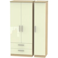 Product photograph of Knightsbridge Cream Gloss And Light Oak 3 Door Triple Wardrobe - Lhf 2 Drawers from Choice Furniture Superstore
