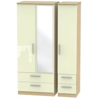 Product photograph of Knightsbridge Cream Gloss And Light Oak 3 Door Combi Wardrobe - 1 Mirror from Choice Furniture Superstore
