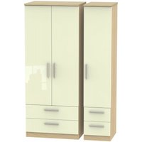 Product photograph of Knightsbridge Cream Gloss And Light Oak 3 Door Triple Wardrobe - 4 Drawers from Choice Furniture Superstore