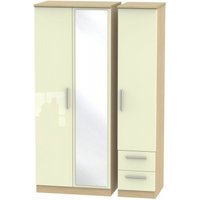 Product photograph of Knightsbridge Cream Gloss And Light Oak 3 Door Combi Wardrobe - 1 Mirror And Rhf 2 Drawers from Choice Furniture Superstore