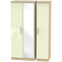 Product photograph of Knightsbridge Cream Gloss And Light Oak 3 Door Triple Wardrobe - 1 Mirror from Choice Furniture Superstore