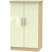 Product photograph of Knightsbridge Cream Gloss And Light Oak Midi Wardrobe from Choice Furniture Superstore