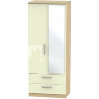 Product photograph of Knightsbridge Cream Gloss And Light Oak 2 Door Combi Wardrobe - 1 Mirror from Choice Furniture Superstore