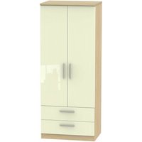 Product photograph of Knightsbridge Cream Gloss And Light Oak 2 Door 2 Drawer Double Wardrobe from Choice Furniture Superstore