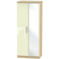 Product photograph of Knightsbridge Cream Gloss And Light Oak 2 Door Wardrobe - 1 Mirror from Choice Furniture Superstore