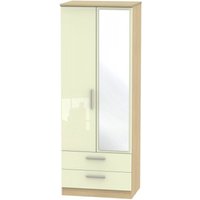 Product photograph of Knightsbridge Cream Gloss And Light Oak 2 Door Tall Combi Wardrobe - 1 Mirror from Choice Furniture Superstore