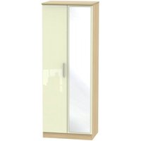 Product photograph of Knightsbridge Cream Gloss And Light Oak 2 Door Tall Wardrobe - 1 Mirror from Choice Furniture Superstore