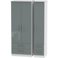 Product photograph of Knightsbridge Grey Gloss And White 3 Door Tall Triple Wardrobe - 4 Drawers from Choice Furniture Superstore