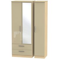 Product photograph of Knightsbridge Mushroom And Light Oak 3 Door Tall Combi Wardrobe - 1 Mirror And Lhf 2 Drawers from Choice Furniture Superstore