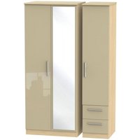 Product photograph of Knightsbridge Mushroom And Light Oak 3 Door Combi Wardrobe - 1 Mirror And Rhf 2 Drawers from Choice Furniture Superstore