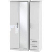 Product photograph of Knightsbridge White Gloss 3 Door Tall Combi Wardrobe - 1 Mirror And Rhf 2 Drawers from Choice Furniture Superstore