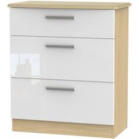 Product photograph of Knightsbridge White Gloss And Light Oak 3 Drawer Deep Chest from Choice Furniture Superstore