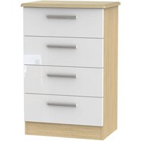 Product photograph of Knightsbridge White Gloss And Light Oak 4 Drawer Midi Chest from Choice Furniture Superstore