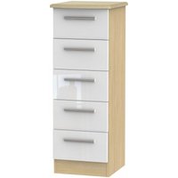 Product photograph of Knightsbridge White Gloss And Light Oak 5 Drawer Narrow Chest from Choice Furniture Superstore