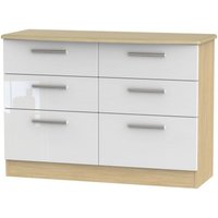 Product photograph of Knightsbridge White Gloss And Light Oak 6 Drawer Midi Chest from Choice Furniture Superstore