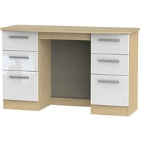 Product photograph of Knightsbridge White Gloss And Light Oak 6 Drawer Double Dressing Table from Choice Furniture Superstore