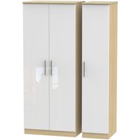 Product photograph of Knightsbridge White Gloss And Light Oak 3 Door Triple Wardrobe from Choice Furniture Superstore