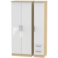 Product photograph of Knightsbridge White Gloss And Light Oak 3 Door Tall Triple Wardrobe - Rhf 2 Drawers from Choice Furniture Superstore