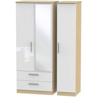 Product photograph of Knightsbridge White Gloss And Light Oak 3 Door Combi Wardrobe - 1 Mirror And Lhf 2 Drawers from Choice Furniture Superstore