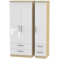Product photograph of Knightsbridge White Gloss And Light Oak 3 Door Triple Wardrobe - 4 Drawers from Choice Furniture Superstore