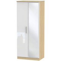 Product photograph of Knightsbridge White Gloss And Light Oak 2 Door Wardrobe - 1 Mirror from Choice Furniture Superstore