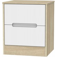 Product photograph of Monaco White And Oak Effect 2 Drawer Bedside Cabinet from Choice Furniture Superstore