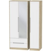 Product photograph of Monaco White Matt And Oak Effect 3 Door Tall Combi Wardrobe - 1 Mirror And Lhf 2 Drawers from Choice Furniture Superstore