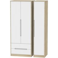 Product photograph of Monaco White And Oak Effect 3 Door Tall Triple Wardrobe - Lhf 2 Drawers from Choice Furniture Superstore