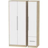 Product photograph of Monaco White And Oak Effect 3 Door Tall Triple Wardrobe - Rhf 2 Drawers from Choice Furniture Superstore