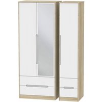 Product photograph of Monaco White And Oak Effect 3 Door Tall Combi Wardrobe - 1 Mirror from Choice Furniture Superstore