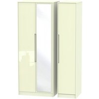 Product photograph of Monaco Cream Gloss 3 Door Tall Triple Wardrobe - 1 Mirror from Choice Furniture Superstore