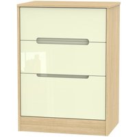 Product photograph of Monaco Cream Gloss And Light Oak 3 Drawer Deep Midi Chest from Choice Furniture Superstore