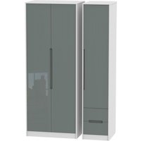Product photograph of Monaco Grey Gloss And White 3 Door Tall Triple Wardrobe - Rhf 2 Drawers from Choice Furniture Superstore