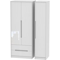 Product photograph of Monaco White Gloss 3 Door Tall Triple Wardrobe - Lhf 2 Drawers from Choice Furniture Superstore