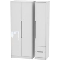 Product photograph of Monaco White Gloss 3 Door Tall Triple Wardrobe - Rhf 2 Drawers from Choice Furniture Superstore