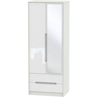 Product photograph of Monaco White Gloss And Cashmere 2 Door Tall Combi Wardrobe - 1 Mirror from Choice Furniture Superstore