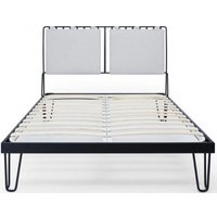Product photograph of Finn Black Metal Bed Frame With Silver Woven Fabric Headboard - Sizes Available from Choice Furniture Superstore